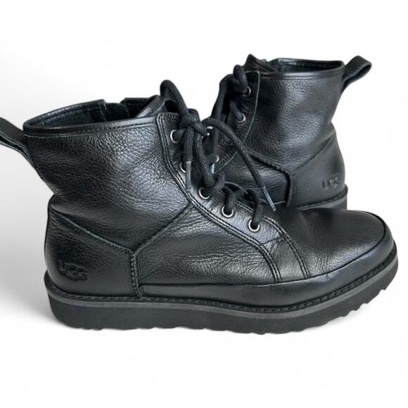 UGG Deconstructed Lace Combat Boots Black Leather Gorpcore Dark Academia Moto 7 - Picture 1 of 14